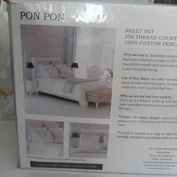 *Givi Lulu King Italian Cotton Percale Pon Pon Sheet Set - Picture 5 of 9